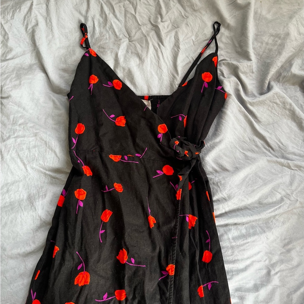 Floral Black Dress with Red and Purple Accents